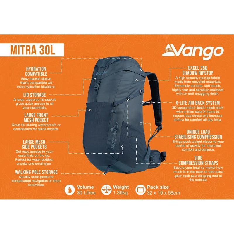 Vango Mitra Air 30L Rucksack 30L Moonlit Ocean - Vango - My Roof Bars