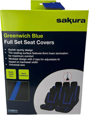 Sakura Greenwich Blue and Black Full Front Rear Seat Covers Set - Sakura - My Roof Bars