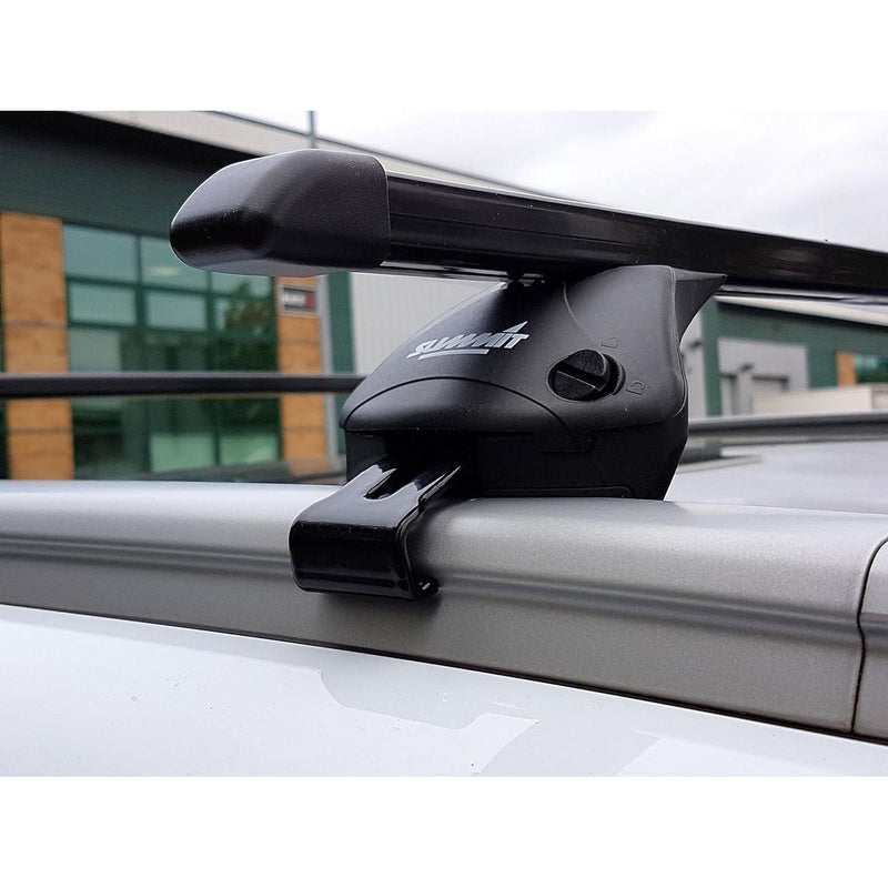 Summit SUP-857A Premium Integrated Railing Bar for Cars with Running Rails, Black Steel, Set of 2