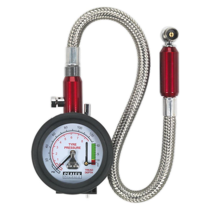 Sealey Tyre Pressure Gauge & Tyre Tread Depth Gauge Flexible Hose 0-8bar(0-120ps - Sealey - My Roof Bars