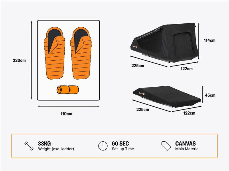 TentBox GO 2 Persone Lightweight Roof Tent 4 Season