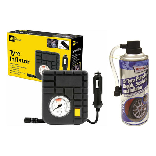 AA 12v Car Motorcycle Motor Bike Mini Tyre Air Compressor Inflator + Sealant - Streetwize - My Roof Bars