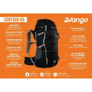 Vango Contour 65 Black Rucksack Backpack - Vango - My Roof Bars
