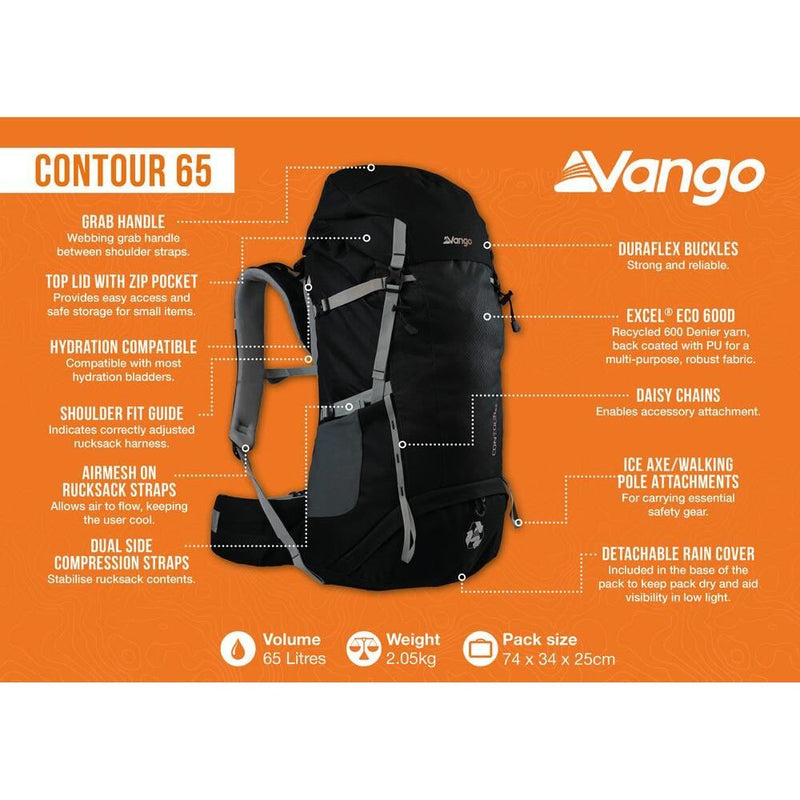 Vango Contour 65 Black Rucksack Backpack - Vango - My Roof Bars