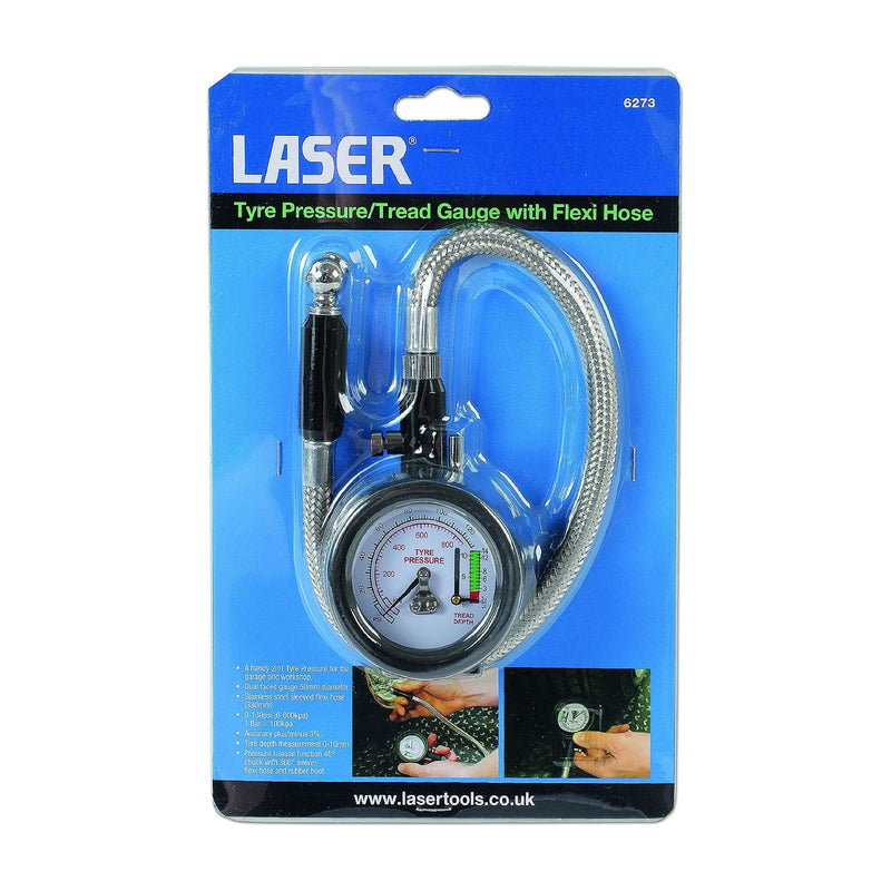 Laser Tyre Pressure & Tread Gauge with Flexi Hose 6273 - Laser - My Roof Bars
