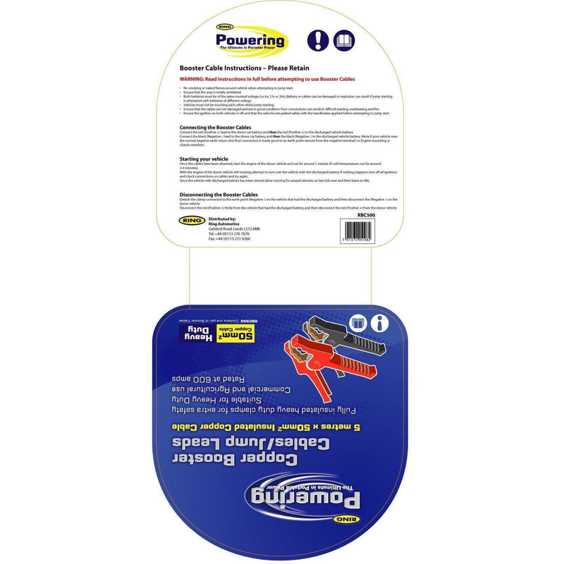 Ring RBC500 Insulated Heavy Duty Copper Jump Leads, 600A, 5m - Ring Automotive - My Roof Bars