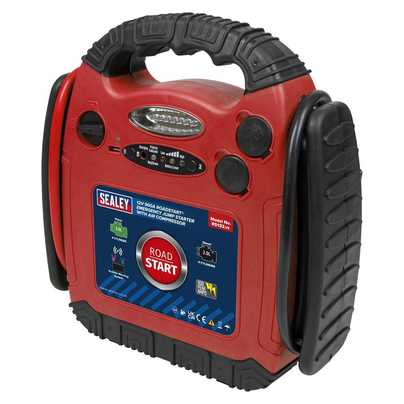 Sealey RoadStartï Emergency Jump Starter with Air Compressor 12V 900 Peak Amps - Sealey - My Roof Bars