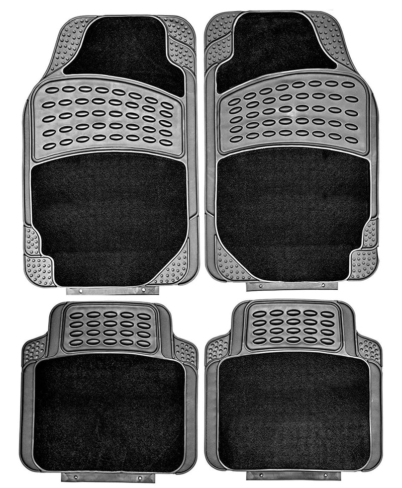 4 PCS Car Mats Rubber & Carpet Black Universal Fit Heavy Duty Non Slip