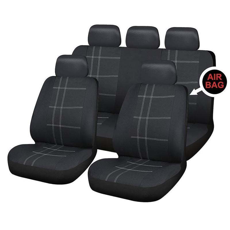 Sakura Seat Covers Checks Full Set includes Head Rest, Black/ White