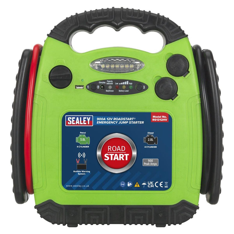 Sealey RoadStartï Emergency Jump Starter 12V 900 Peak Amps Hi-Vis Green RS1312HV - Sealey - My Roof Bars