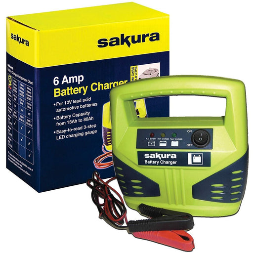 12 Volt 6 Amp Car Battery Charger up to 1.2L Van Boat Bike Motorhome LED Compact - Sakura - My Roof Bars