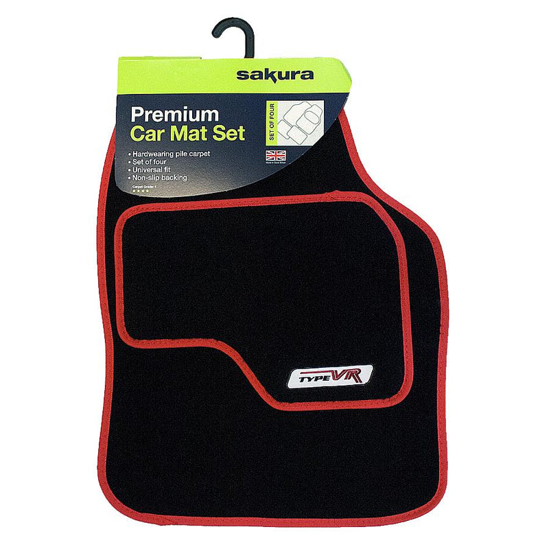 Sakura VR Red Embroidered Edging Car Mat Set (Front & Rear) Universal - Sakura - My Roof Bars