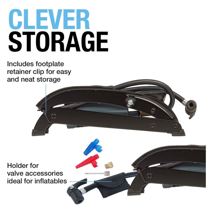 Ring RFP1 Single Barrel Footpump, with Footplate Clips and Adaptor Set - Ring Automotive - My Roof Bars