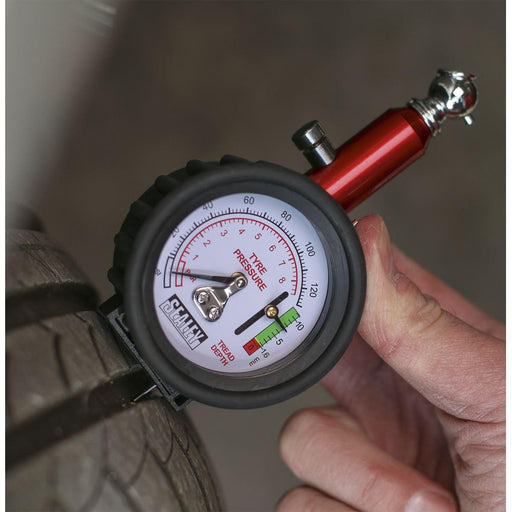 Sealey Tyre Pressure Gauge with Tyre Tread Depth Gauge 0-8bar(0-120psi) TSTPDG01 - Sealey - My Roof Bars