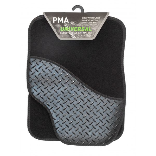Pma Universal Luxury Car Mat Set With Rubber Heal Pad - 4 Piece Black
