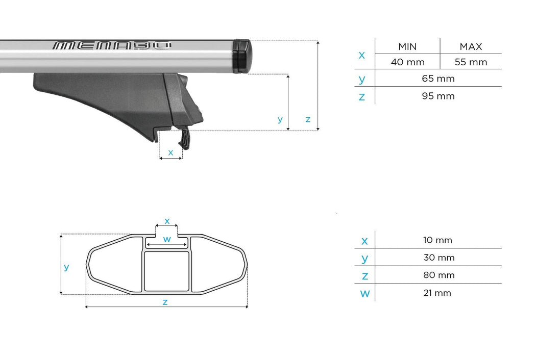 Menabo Leopard Silver Roof Bars fits Volkswagen Passat Alltrack B8 2015-2021 Estate 5D w Fl - Menabo - My Roof Bars
