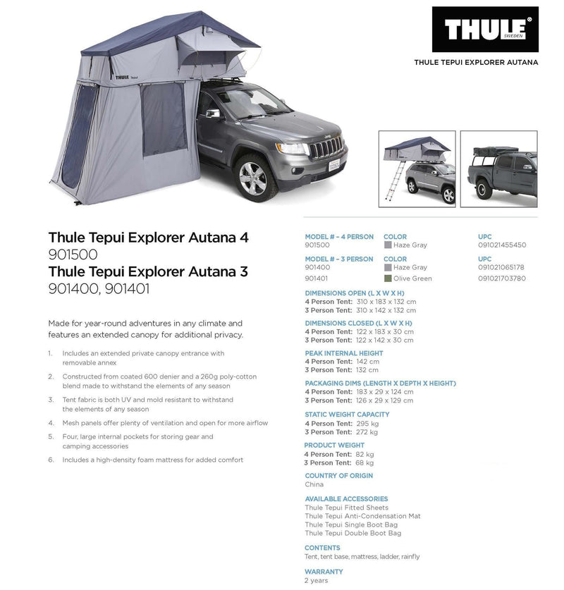Thule Tepui Autana 4-person roof top tent haze grey 901500 - Thule - My Roof Bars