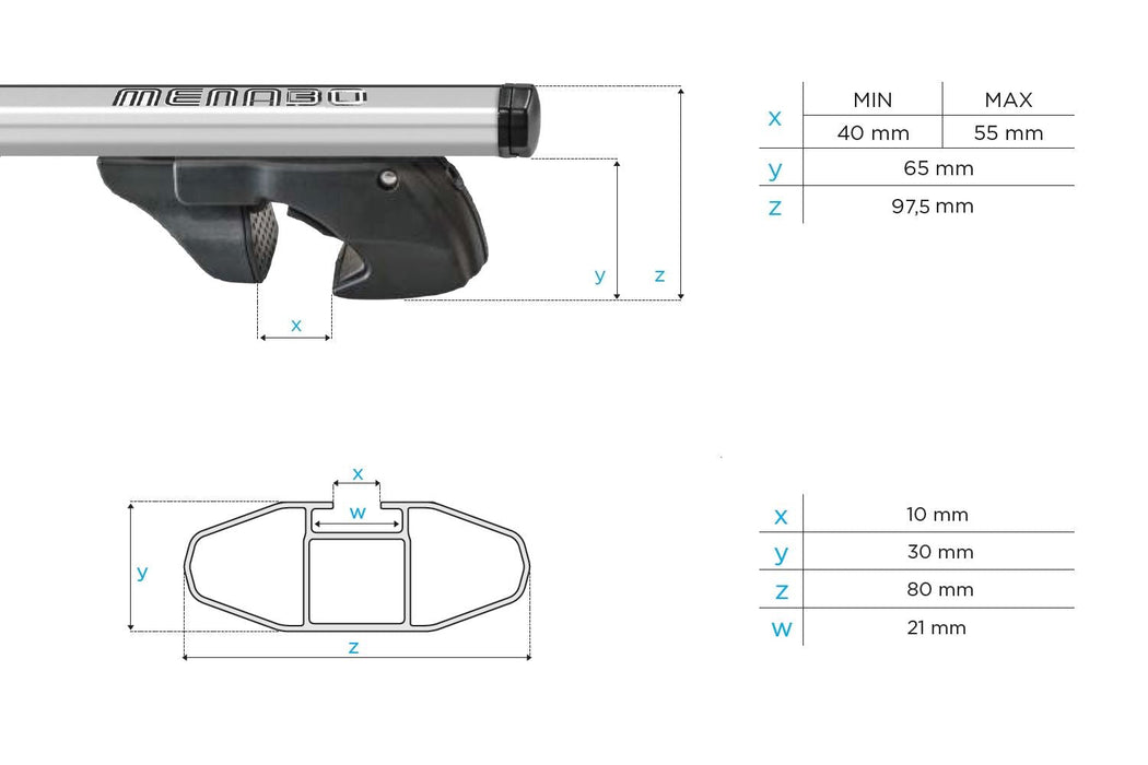 Menabo Jackson Black Roof Bars fits Peugeot 407 2004-2011 Estate 5D w Raised Rails - Menabo - My Roof Bars