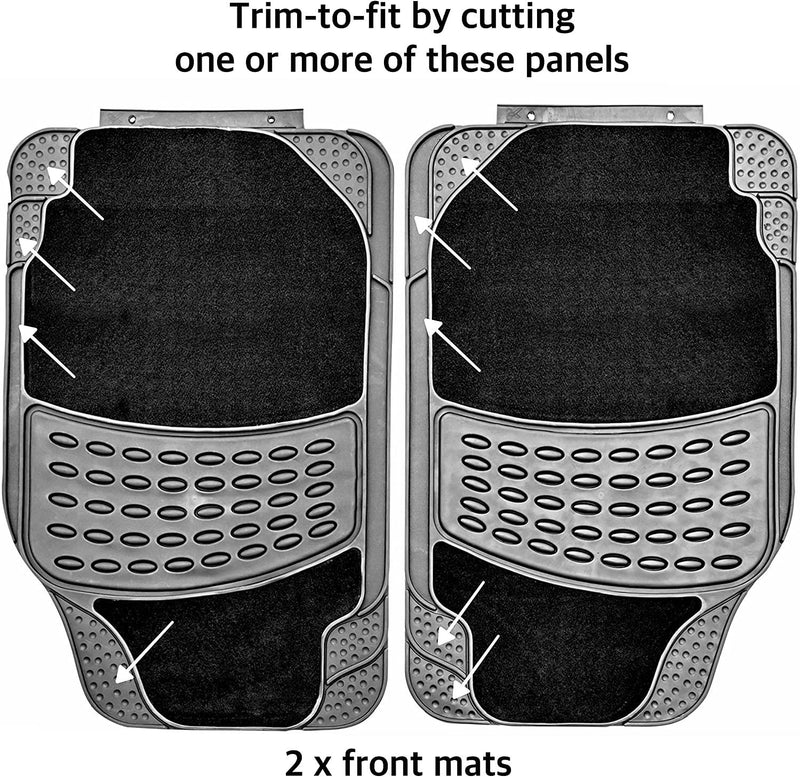 4 PCS Car Mats Rubber & Carpet Black Universal Fit Heavy Duty Non Slip
