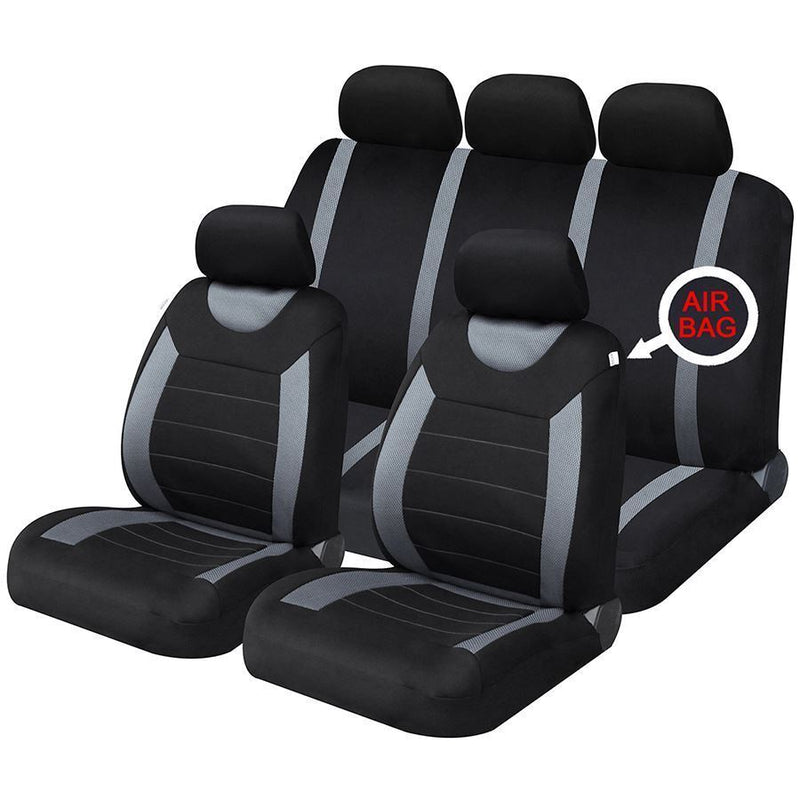 Sakura Grey Black Full Set Front & Rear Car Seat Covers Universal SS5398