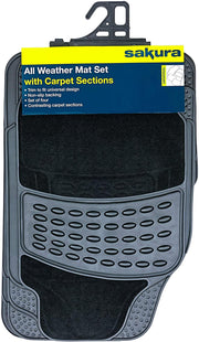 4 PCS Car Mats Rubber & Carpet Black Universal Fit Heavy Duty Non Slip - Sakura - My Roof Bars