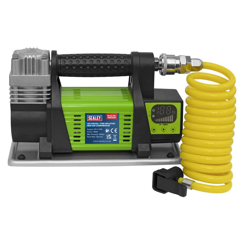 Sealey Digital Tyre Inflator/Mini Air Compressor 12V MAC04D - Sealey - My Roof Bars