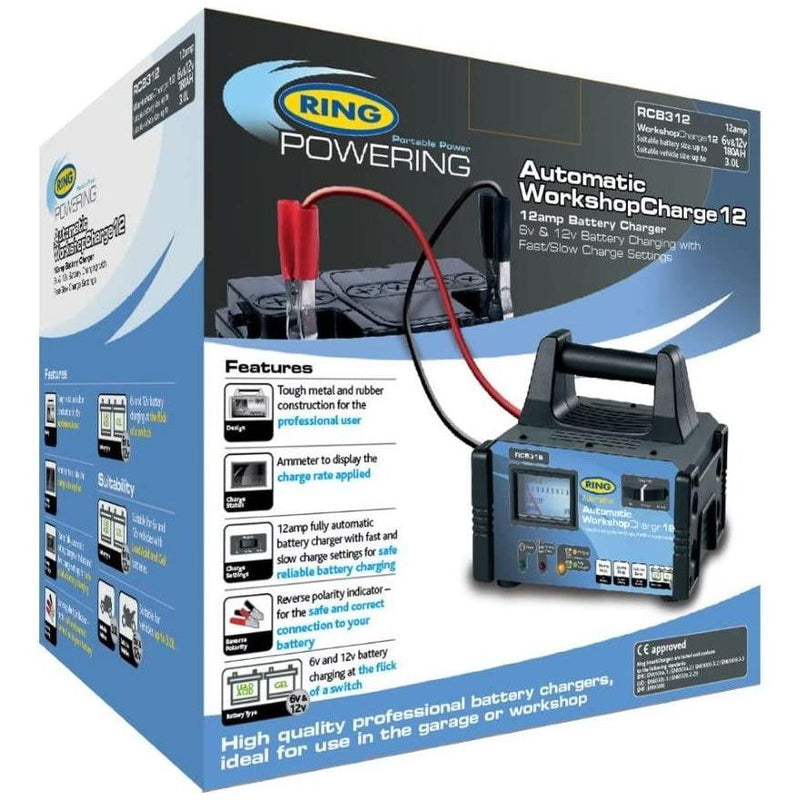 Ring RCB312 Workshop Dual 6v 12v 12Amp 3000cc Car Automatic Fast Battery Charger - Ring Automotive - My Roof Bars