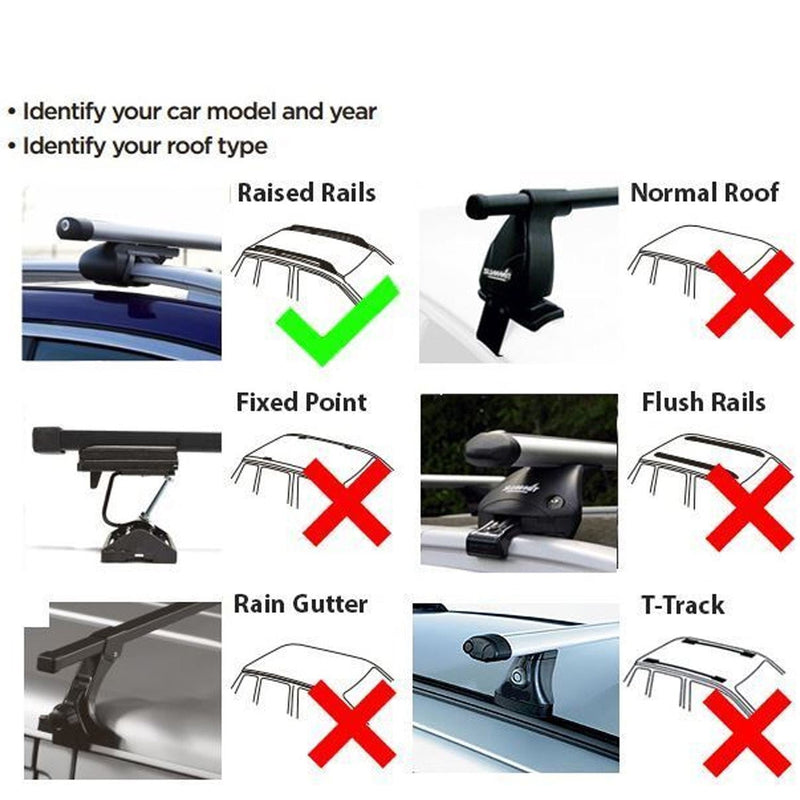 Summit SUP-930 Premium Railing Roof Bar for Cars with Raised Running Rails, Aluminium, Set of 2