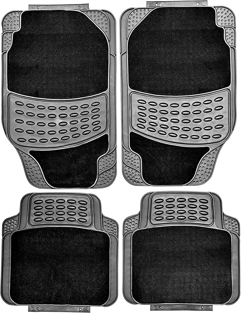 4 PCS Car Mats Rubber & Carpet Black Universal Fit Heavy Duty Non Slip
