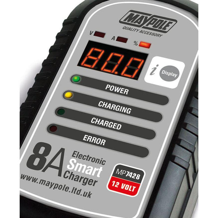 Maypole 7428 8A 12V Car Bike Caravan Van Electronic Smart Battery Charger - Maypole - My Roof Bars