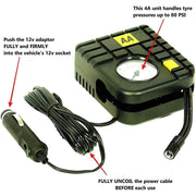 AA 12V Car Tyre Air Compressor Inflator LED Pump Pressure Gauge Cigarette Socket - AA - My Roof Bars