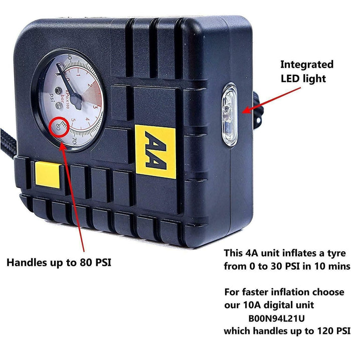 AA 12V Car Tyre Air Compressor Inflator LED Pump Pressure Gauge Cigarette Socket - AA - My Roof Bars