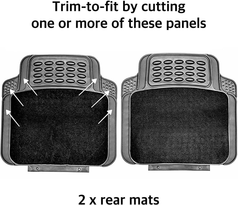 4 PCS Car Mats Rubber & Carpet Black Universal Fit Heavy Duty Non Slip