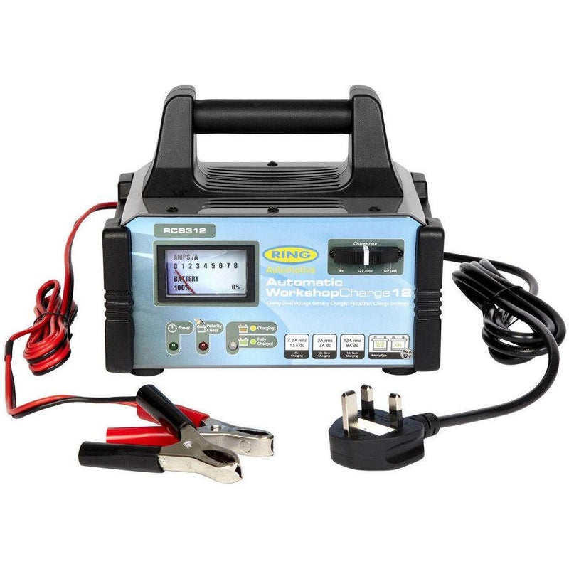 Ring RCB312 Workshop Dual 6v 12v 12Amp 3000cc Car Automatic Fast Battery Charger - Ring Automotive - My Roof Bars