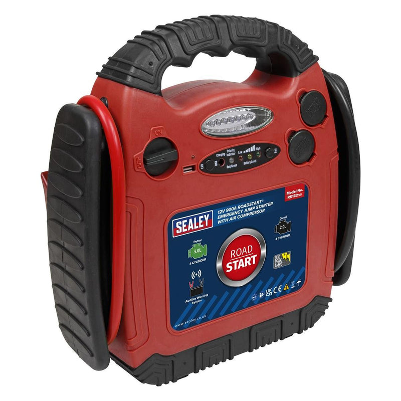 Sealey RoadStartï Emergency Jump Starter with Air Compressor 12V 900 Peak Amps - Sealey - My Roof Bars