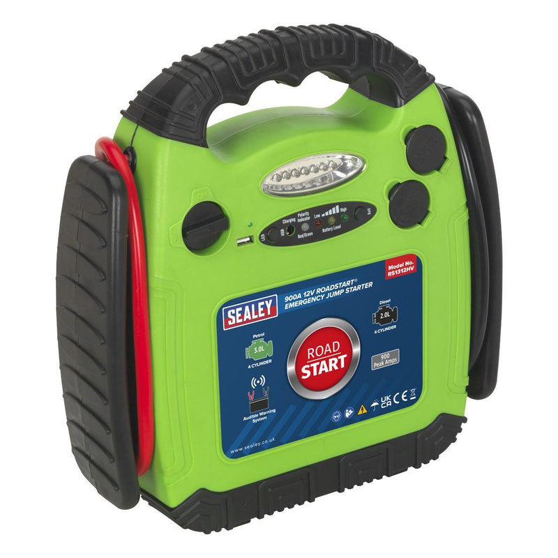 Sealey RoadStartï Emergency Jump Starter 12V 900 Peak Amps Hi-Vis Green RS1312HV - Sealey - My Roof Bars