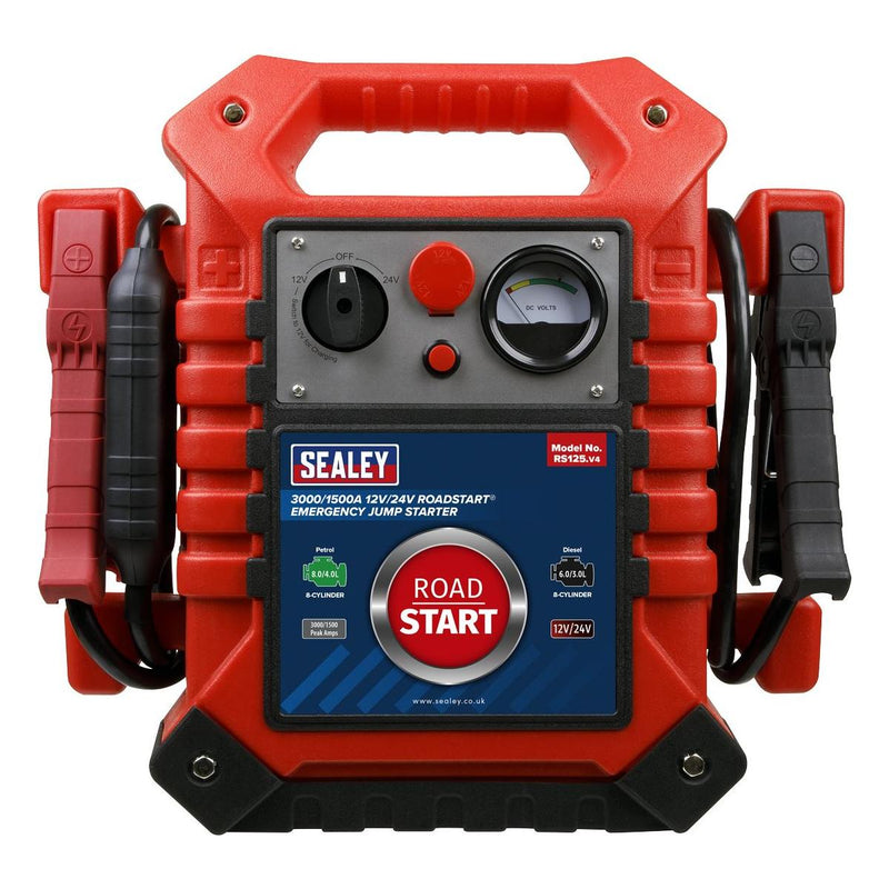 Sealey RoadStart Emergency Jump Starter 12/24V 3000/1500 Peak Amps RS125 - Sealey - My Roof Bars