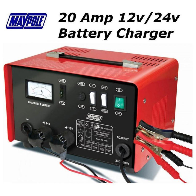 Maypole Heavy Duty Steel 20 Amp 12V/24V Car Van Tractor Battery Charger Mp730 - Town Tools - My Roof Bars