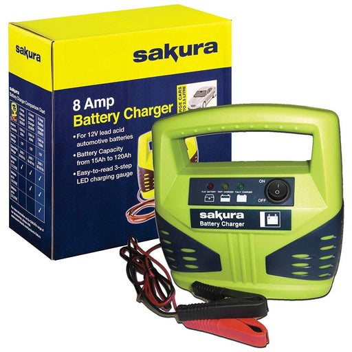 12 Volt 8 Amp Car Battery Charger up to 1.2L Van Boat Bike Motorhome LED Compact - Sakura - My Roof Bars