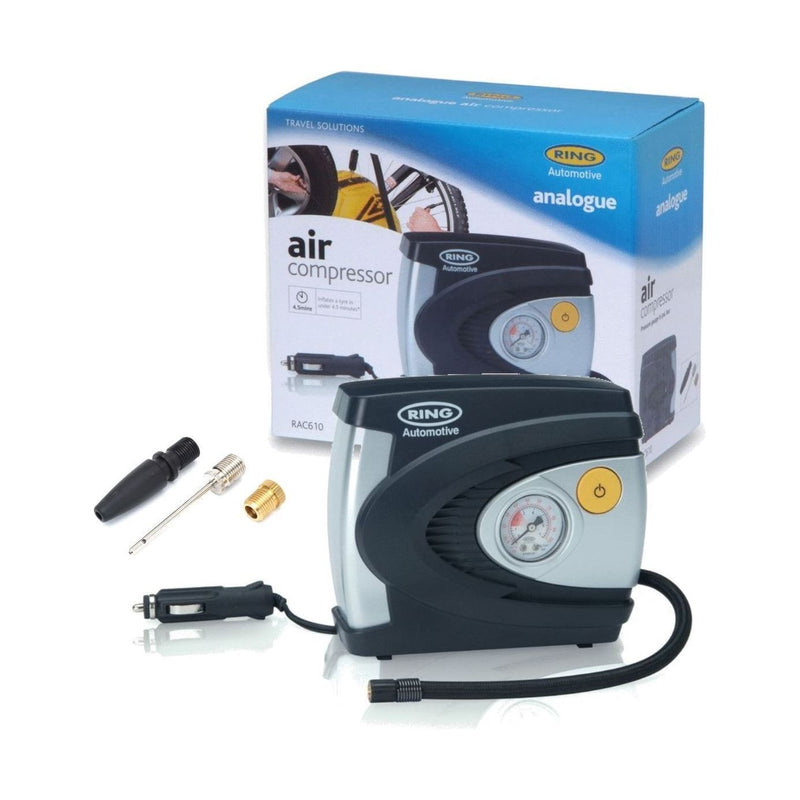 New Ring Rac610 12V Analogue Air Compressor Wheel Tyre Inflator Pump Psi & Bar - ukcampingandleisure - My Roof Bars