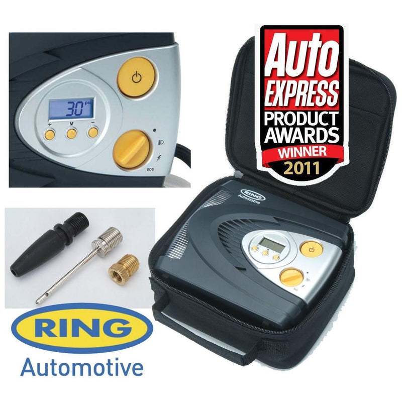 Ring RAC630 12V Digital Air Compressor Wheel Tyre Inflator Pump Psi & Bar + Case